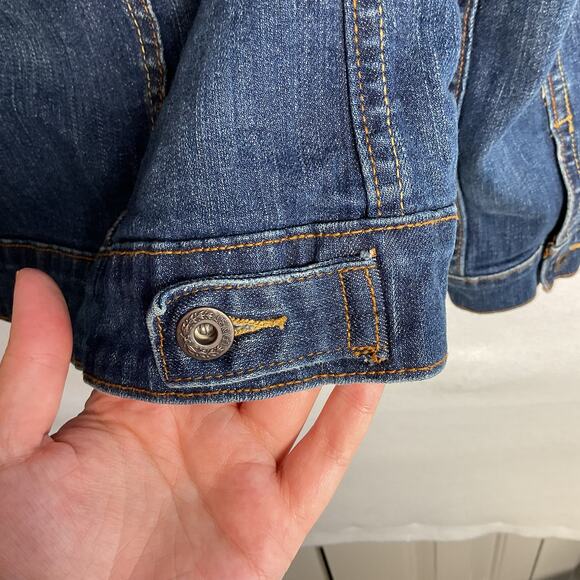 Levi Strauss Womens Button Up Jean Jacket Dark Wash Large Adjustable Waist - Picture 8 of 14